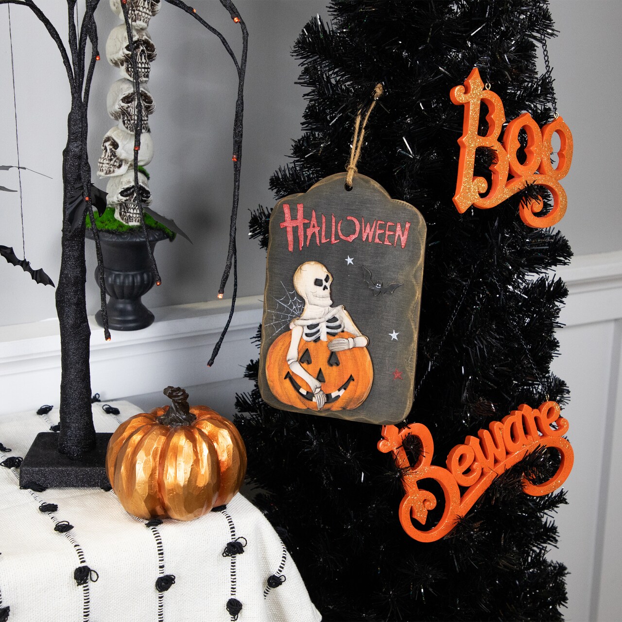 Northlight Skeleton and Jack-O-Lantern Halloween Wall Sign - 9.75"